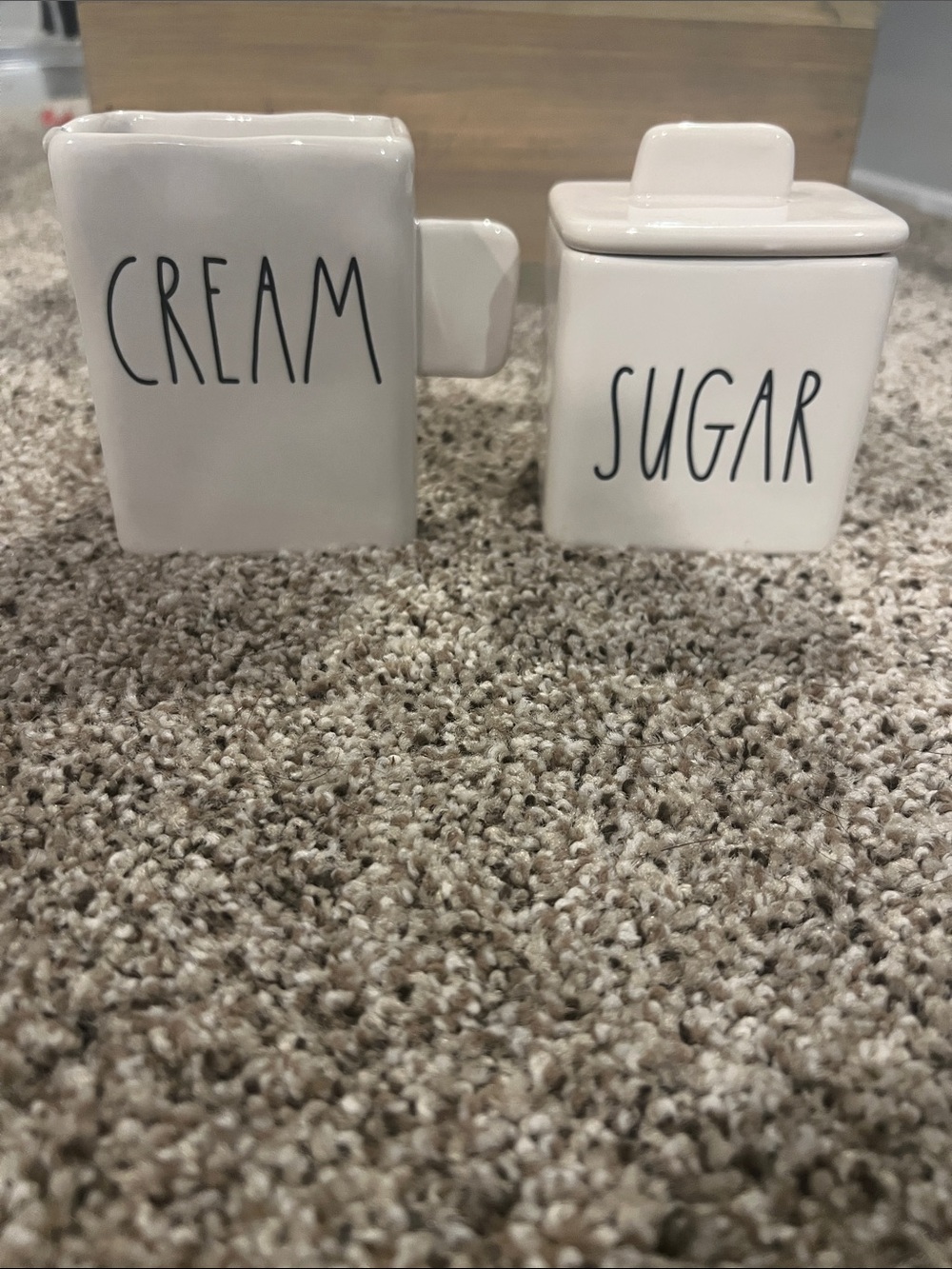 Rae Dunn Cream & Sugar Ceramic Canister Set - White with Black Lettering